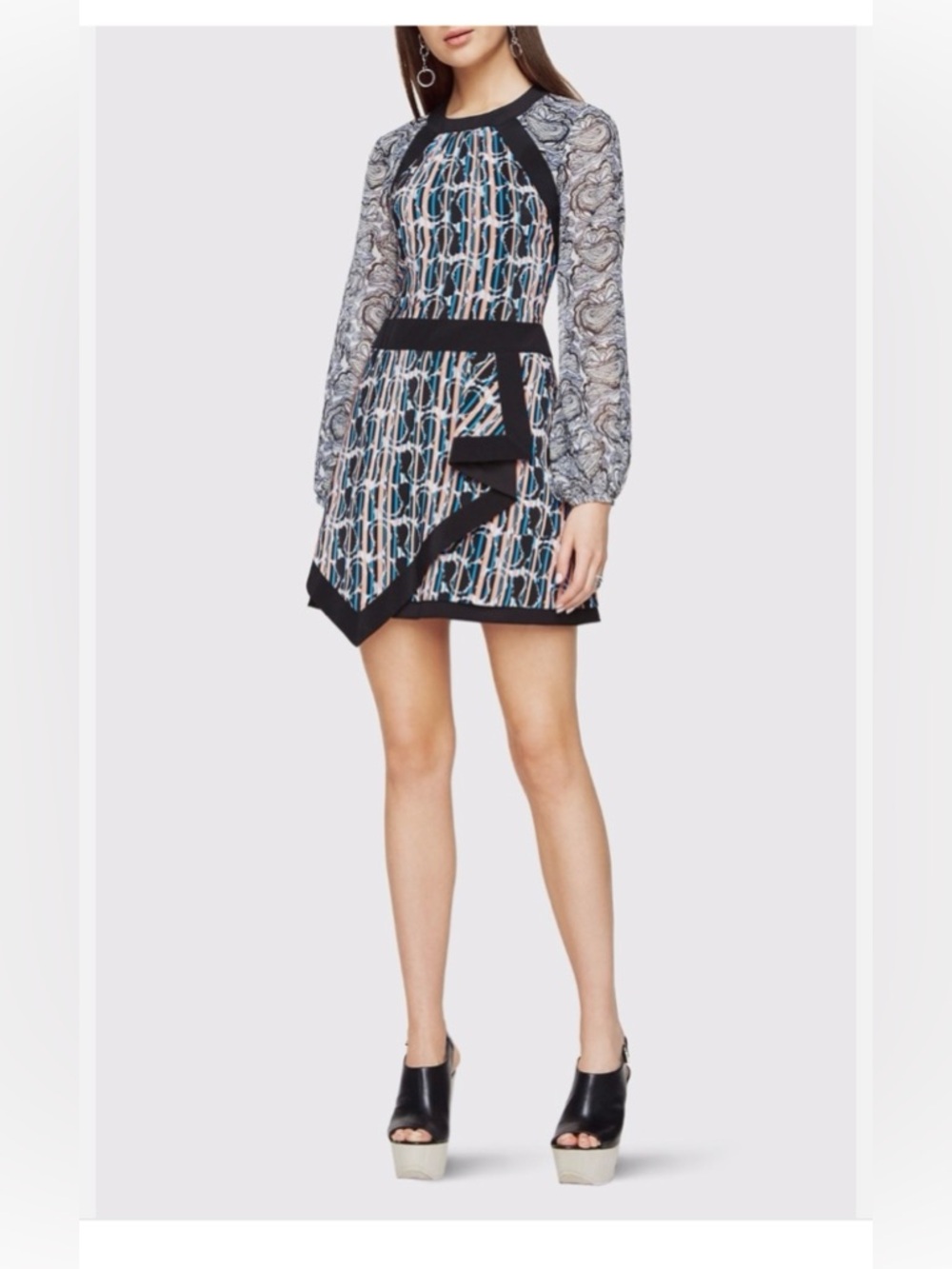 BCBGMaxAzria Black and White Mixed-Print Mini Dress